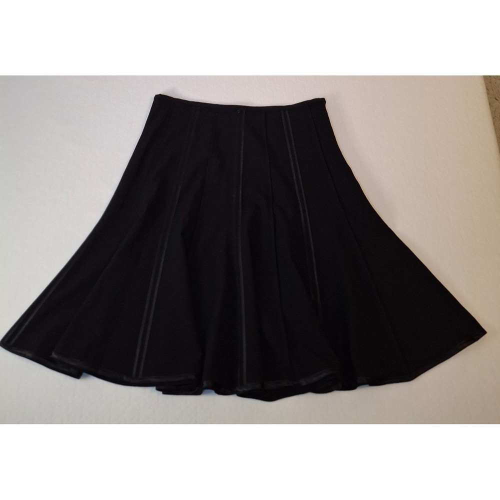 Dalia Womens Size 14 A-Line Skirt Black Satin Ribbon Trim Paneled Knee‎ Length